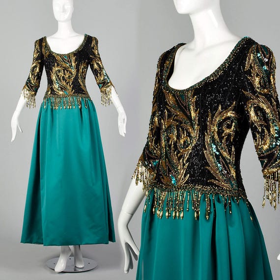 bob mackie green dress Bob Mackie 1980's Emerald Green Sequin Gown