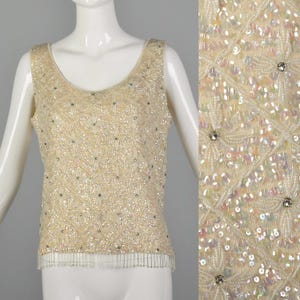 Medium 1960s Iridescent Sequin Blouse Vintage Sleeveless Blouse 60s Wedding Top 60s Vintage Wedding Blouse