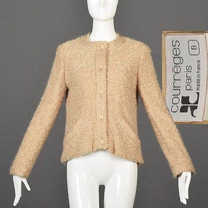 Courreges Strickjacke Courreges Pullover Creme Boucle Strickjacke 60er Jahre Pullover Jacke Vintage Cardigan Designer Vintage Creme Pullover Medium Bild 1