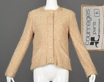 Courreges Cardigan Courreges Sweater Cream Boucle Knit Cardigan 60s Sweater Jacket Vintage Cardigan Designer Vintage Cream Sweater Medium