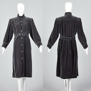 1976 Yves Saint Laurent Rive Gauche Russian Collection Gray Velvet Trench Coat Spring Autumn Coat Long Sleeves Small 1970s 70s Vintage