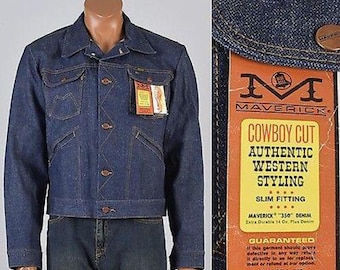 sz 38 NOS Deadstock Mens Vintage 70s Maverick Cotton Denim Jean Jacket Button Up Topstitch Cowboy Cut