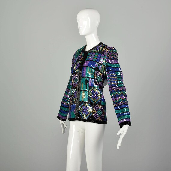 Large 1990s Color Block Sequin Jacket Geometric P… - image 3
