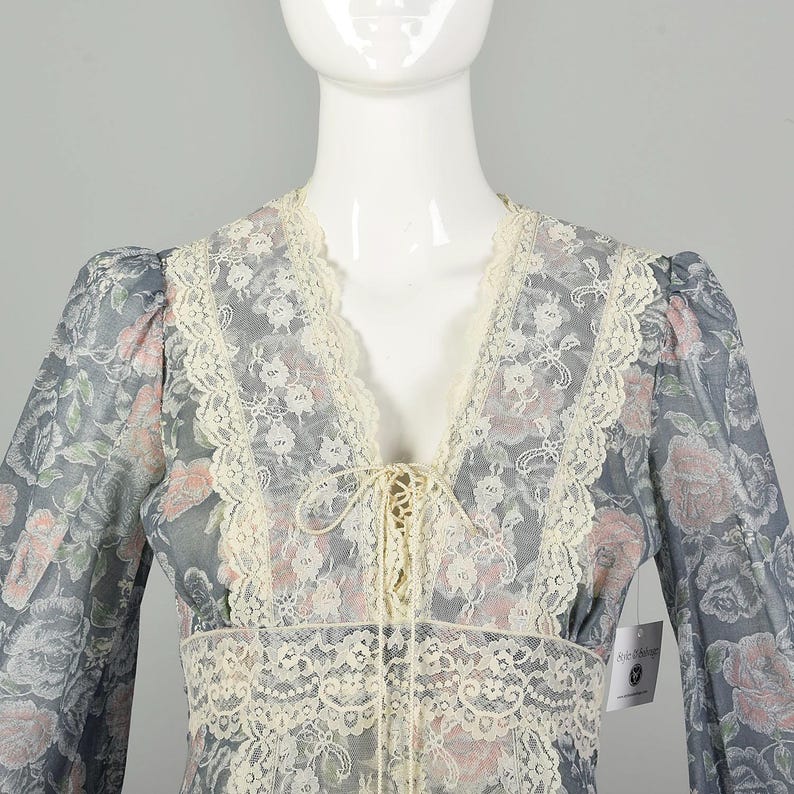 XS 1970s Gunne Sax Lace up Prairie Dress Vintage Corset Bodice ...