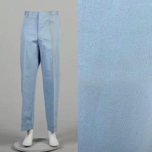 1950s Washington Dee Cee Pants Deadstock Sanforized Cotton Baby Blue Gabardine Flat Front Workwear Pants Cuffs