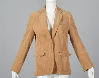 Medium 1970s Corduroy Blazer Long Sleeve Blazer Fall Autumn Outerwear Tan Cotton