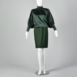 Small Galanos 1980s Emerald Green Silk Dress