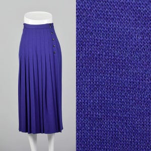 Small 1990s Sonia Rykiel Purple Knit Pleated Skirt Wool Faux Wrap Skirt Patch Pockets Wool Separates 90s Vintage