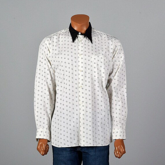 XL Mens Circle Print Shirt Comme Des Garcons Long Sleeve Wing Collar Round Bottom Black White Pocket Button Down - Etsy XL Mens Circle Print Shirt Comme Des Garcons Long Sleeve Wing Collar Round Bottom Black White Pocket Button Down - Etsy