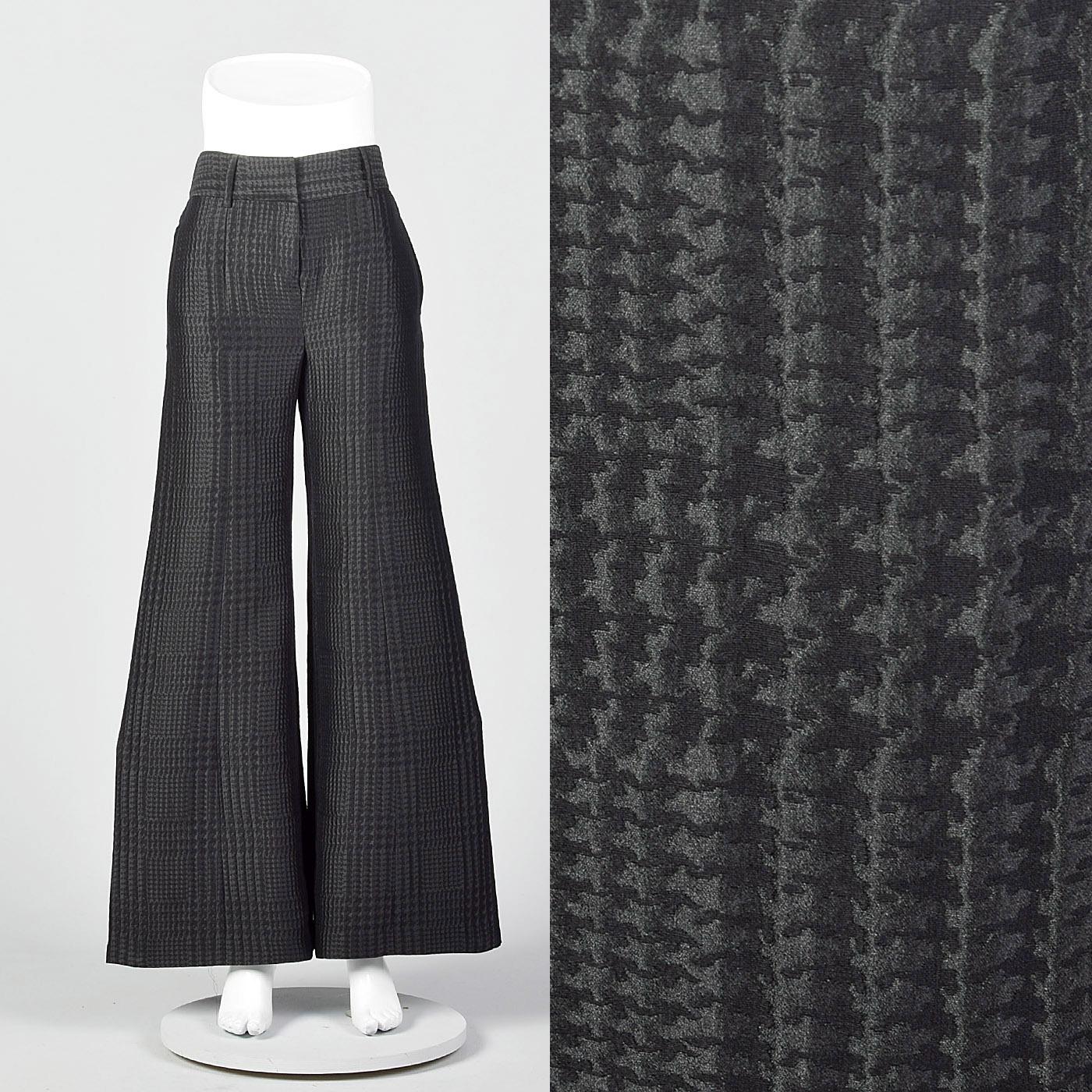 XS 1990s Giorgio Armani Wide Leg Pants Black on Black Houndstooth