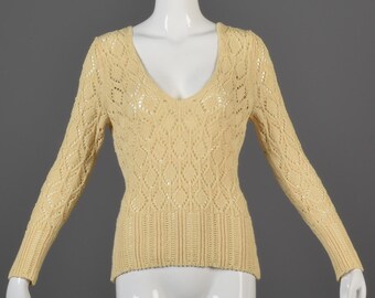 Medium  Bohemian Separates Boho Sweater Hippie Sweater Sexy  Sheer Knit V Neck Casual Jumper Vintage 1990s