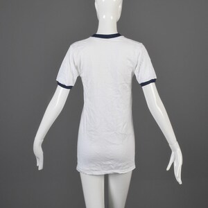 Small Deadstock 1970s Ringer Tee 70s T-Shirt TShirt White Cotton Navy Blue Ribbed Knit image 3