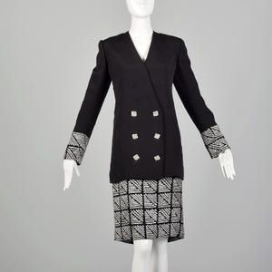 Medium 1980s Bob Mackie Illusion Suit Dress Designer Vintage Beaded Long Sleeve Double Breasted Designer 80s
