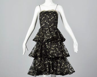 Small 1980s Lillie Rubin Black Lace Dress Evening Dress Cocktail Party Dress