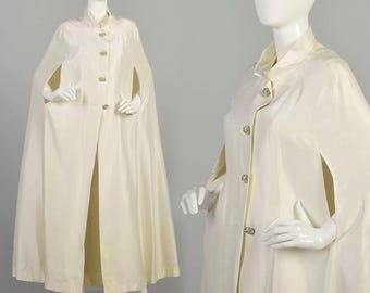 Small/Medium 1960s Cape White Rhinestone Buttons Bridal Formal Spring Winter Wedding Bride Cape Angelic White Floor Length Bride Wedding