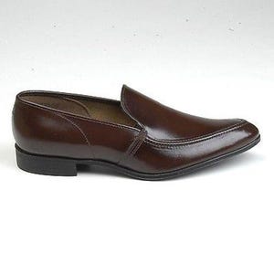 NOS Deadstock Mens Vintage Brown Leather Slip On Loafer Shoes Sleek Slim Pointed Toe 8.5