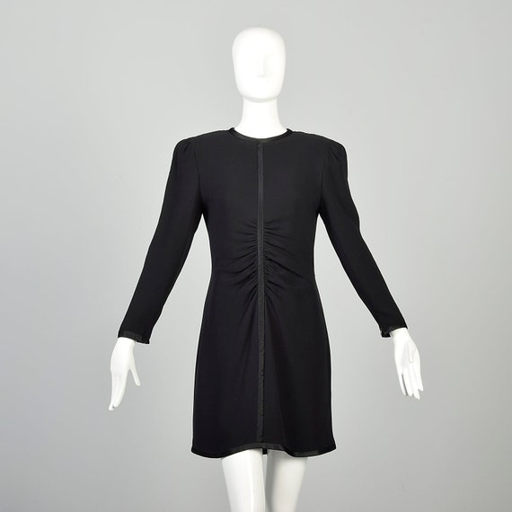 Medium 1980s Bill Blass Black Dress Ruched Waist … - image 1