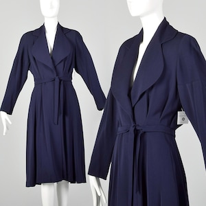 XS 1950s Navy Blue Coat Wool Garbadine Princess Coat Autumn Overcoat