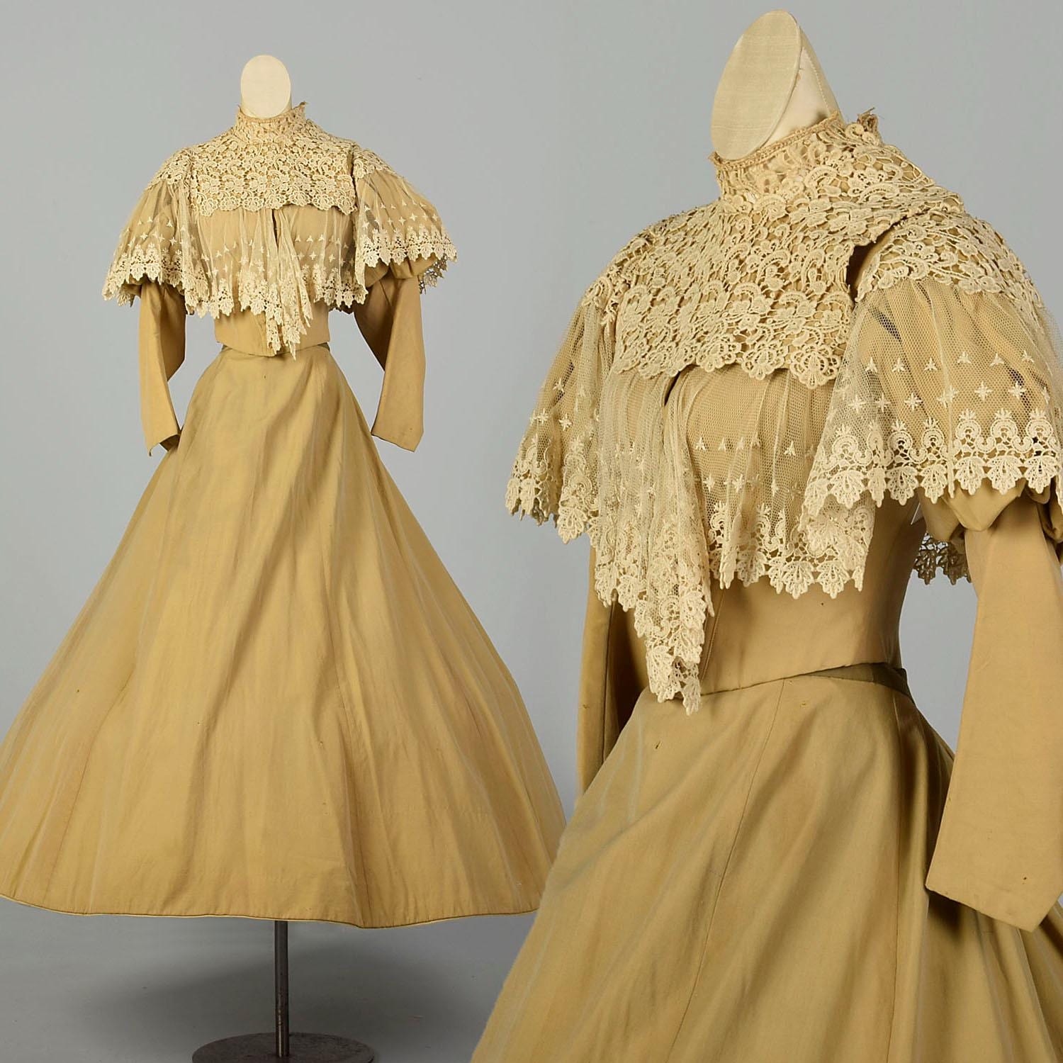 8/31まで スカート Old England size 34 XXS 1800s Vintage Set Lace Bodice Cotton Skirt Victorian