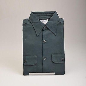 Deadstock NOS Mens Vintage 70s Big Yank Green Permanent Press Work Shirt Workwear 14 14.5 S