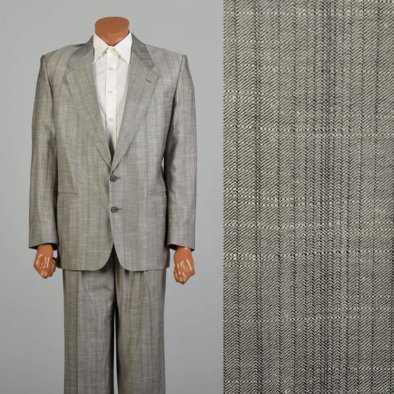 Large 1980s Mens Silver Grey Two Piece Suit Formalwear Laurence