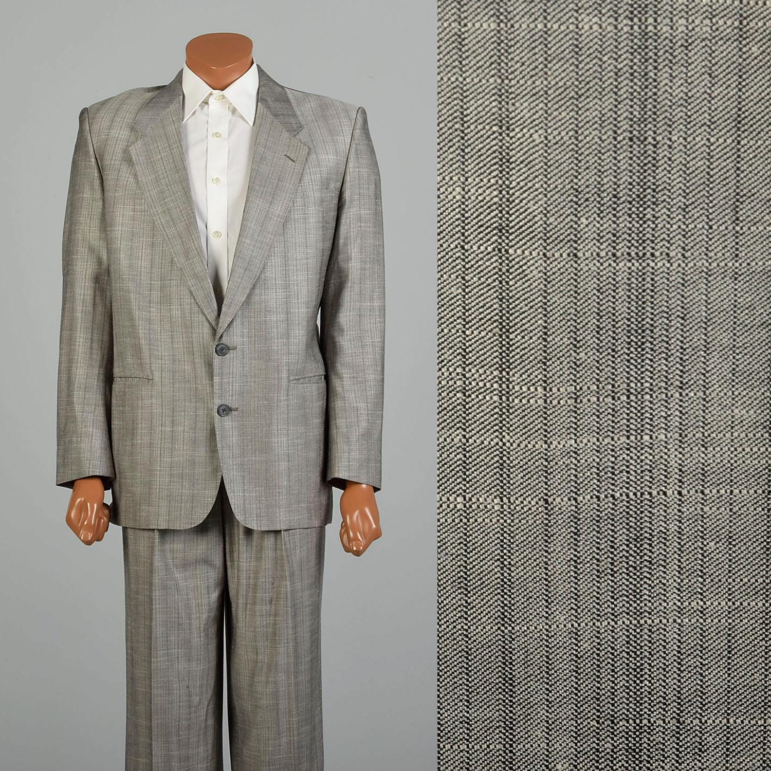 Large 1980s Mens Silver Grey Two Piece Suit Formalwear Laurence