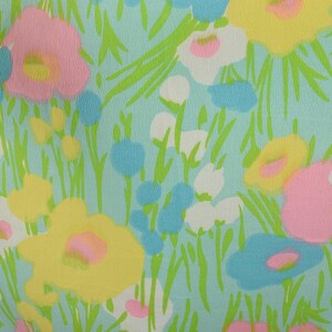 XL 1960s Spring Green Dress Pastel Floral Grass Yellow Pink Blue Sleeveless Summer Casual Colorful Shift Mini Dress image 10