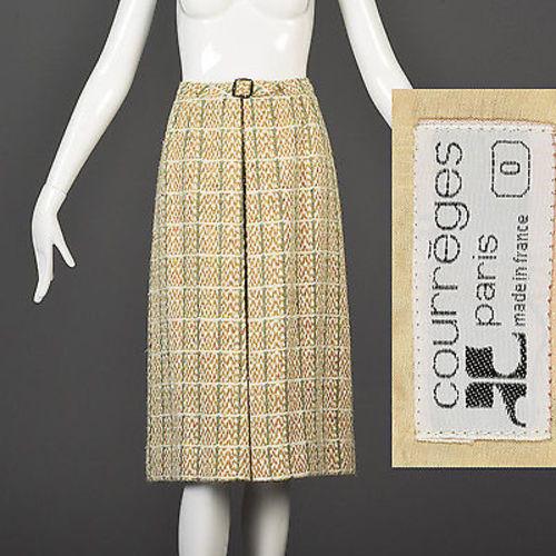 Jupe Courrèges Vintage 1970 - Taille Haute Velours Côtelé - Marron - Taille S