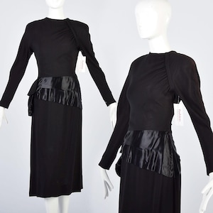 Vintage 1940s Black Long Sleeve Vintage Dress Rayon VTG 40s Rayon