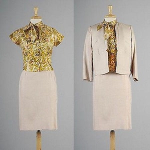 XS Skirt Suit Business Separates Silk Separates Skirt Jacket Blouse Vintage 1960s