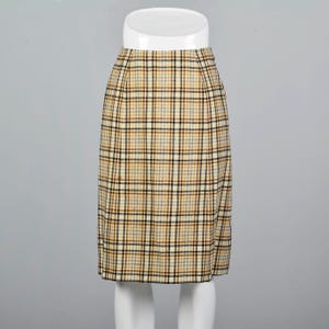 XS Skirt Separates Wool Separates Vintage 1970s 70s Cream Plaid A Line Skirt Lined Secretary Classic