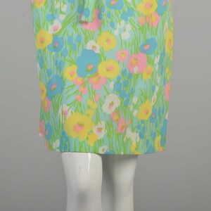 XL 1960s Spring Green Dress Pastel Floral Grass Yellow Pink Blue Sleeveless Summer Casual Colorful Shift Mini Dress image 9