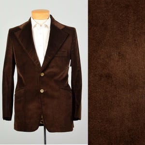 Medium 1970s Brown Velvet Blazer Two Button Jacket Wide Lapel Sport Coat