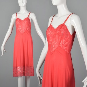 Small 1960s Vanity Fair Bright Pink Slip Lace Trim Nylon Full Slip Adjustable Straps Vintage Lingerie Loungewear Sleep Wear 60s Vintage