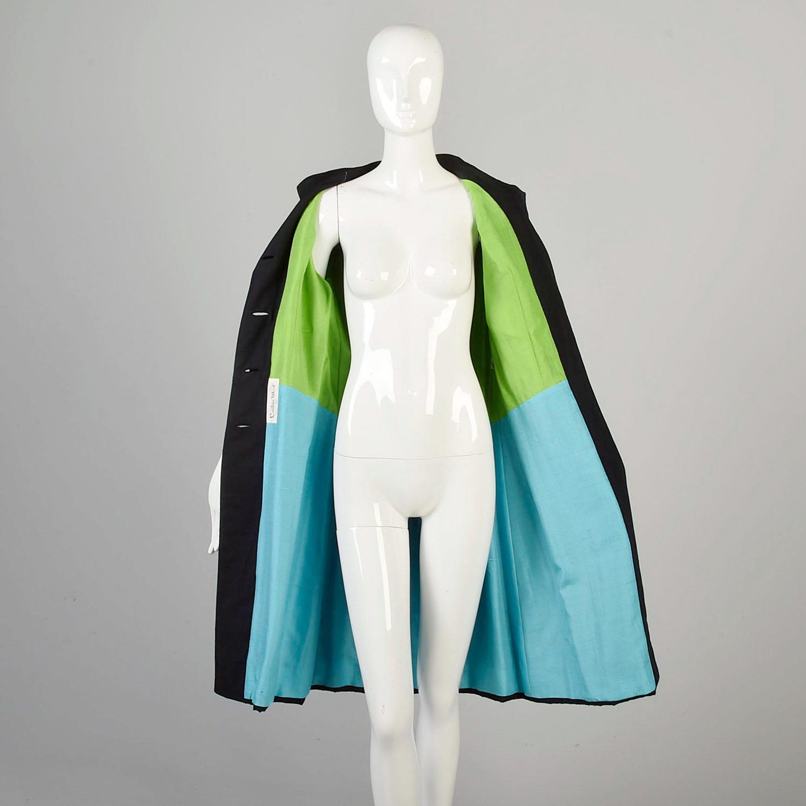 Medium 1960s Vintage Topper Jacket Car Coat Lime Teal Contrast ...
