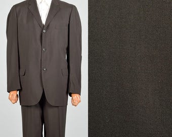 Large 1950s Solid Brown Three Button Blazer Suit Set Vintage
