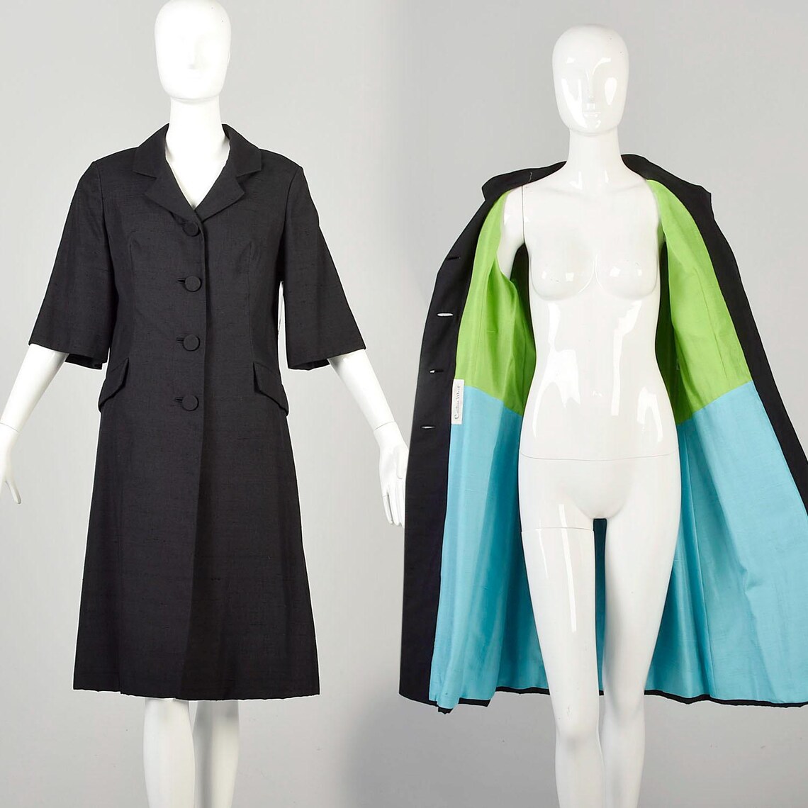 Medium 1960s Vintage Topper Jacket Car Coat Lime Teal Contrast ...