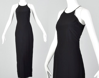 Small 1990s Black Maxi Dress Goth Prom Dress 90s Goth Sleeveless Maxi Cocktail Party Evening Prom 90s Vintage