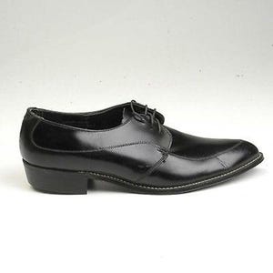 NOS Deadstock Mens Vintage 60s Black Leather Oxford Derby Shoes Lace Up Slim pointed Toe 8