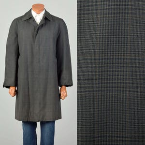 Large 1960s Richman Brothers Collared Blue Glen Plaid Overcoat Fully Lined