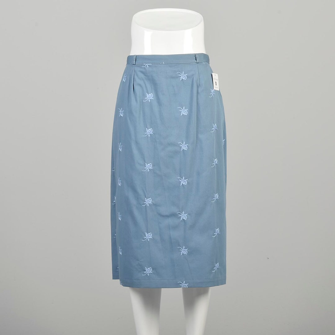 Medium 1940s Light Blue Pencil Skirt Kneelength Embroidery Etsy