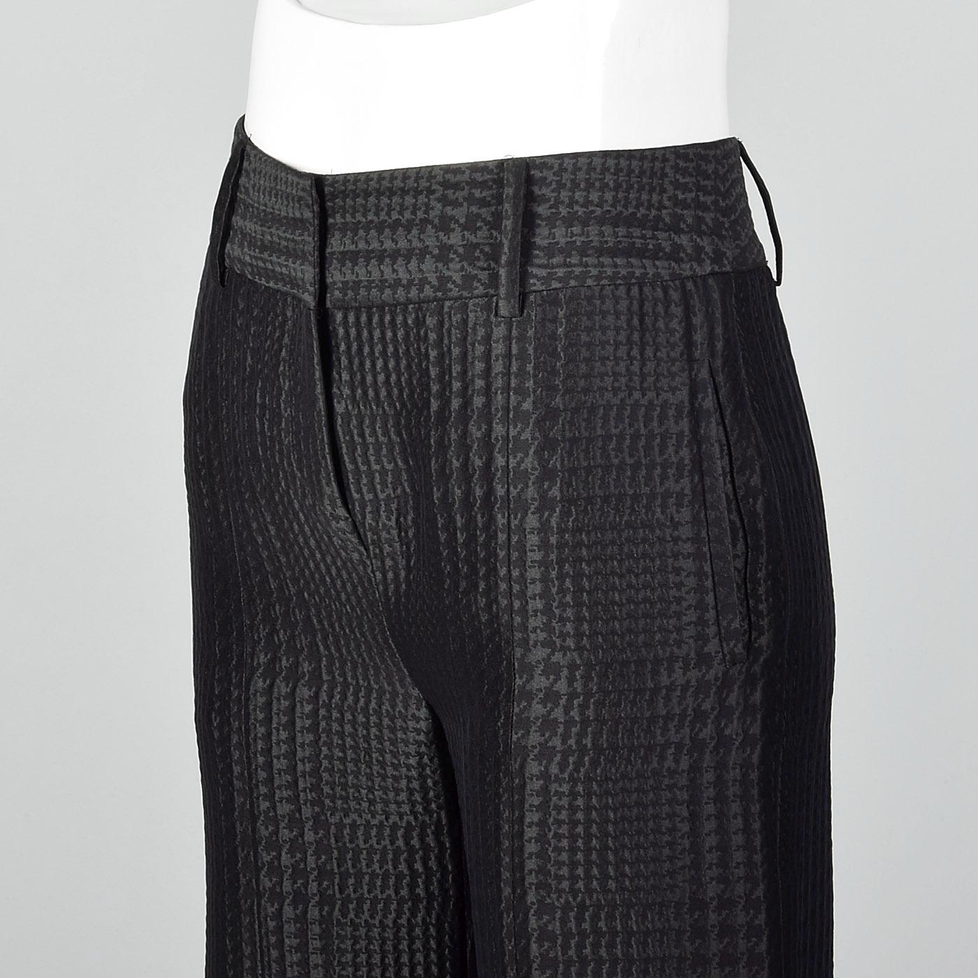 XS 1990s Giorgio Armani Wide Leg Pants Black on Black Houndstooth
