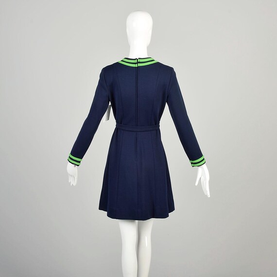 lime green and navy blue dress Medium 1970s Border Trim Stripe Mod Knit Long Sleeve Waist Tie Mini MD-07012026-Further this piece gorgeously hugs Color:Black Multi* Buy Cute Pals Happy