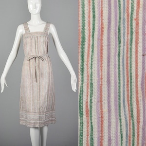 Medium 1970s Pastel Stripe Dress Sleeveless Day Dress Loose Breezy Lightweight Casual Summer Wear 70s Vintage