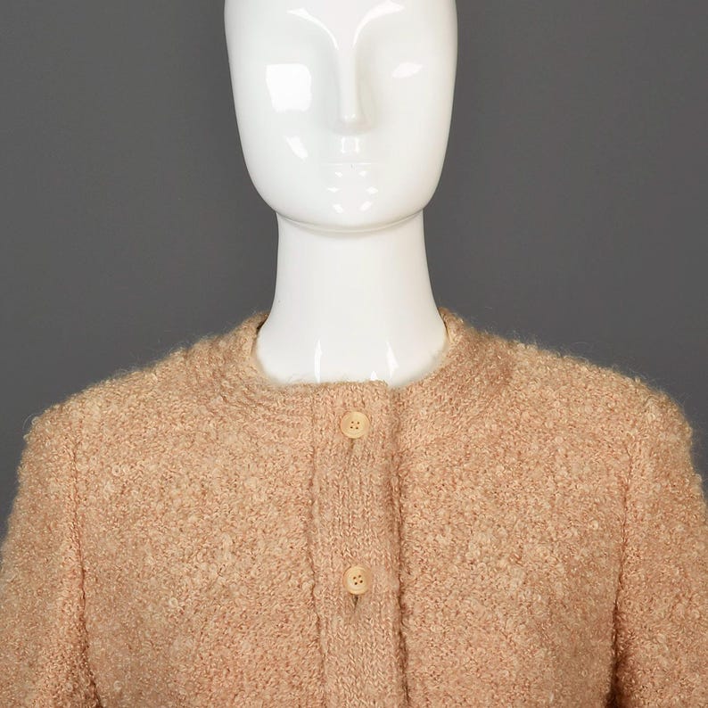 Courreges Strickjacke Courreges Pullover Creme Boucle Strickjacke 60er Jahre Pullover Jacke Vintage Cardigan Designer Vintage Creme Pullover Medium Bild 4