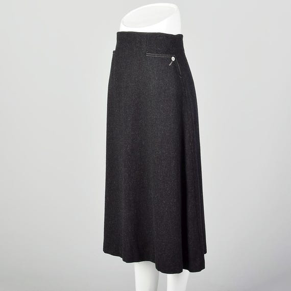 Vintage 60s/70s Green Gingham Textured Polyester A-line Midi Skirt