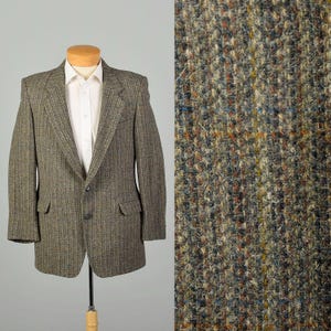 Large Mens 1980s Vintage Grey Wool Tweed Blazer Sport Jacket Classic Preppy Academia Two Button Front Blazer Sport Jacket Mens Vintage