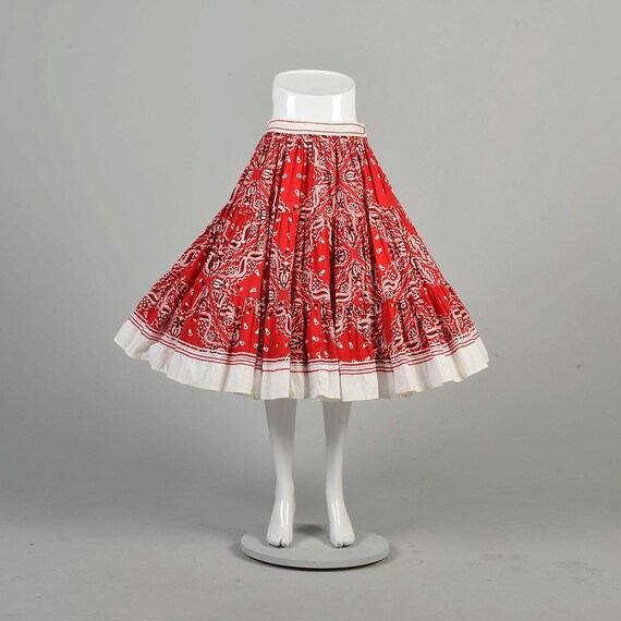 Medium 1950s Bandana Red White Skirt Full Circle Skirt Rockabilly Pin up Ric rac Trim Cotton Tea Length Midi Picinic Skirt Etsy