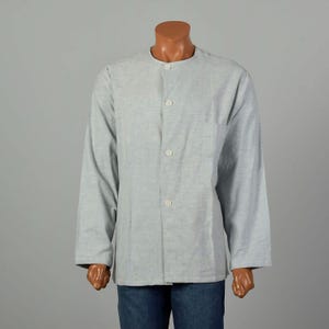XXL 1940s Light Blue Flannel Pajama Top WWII Long Sleeve Soft Loungewear Shirt