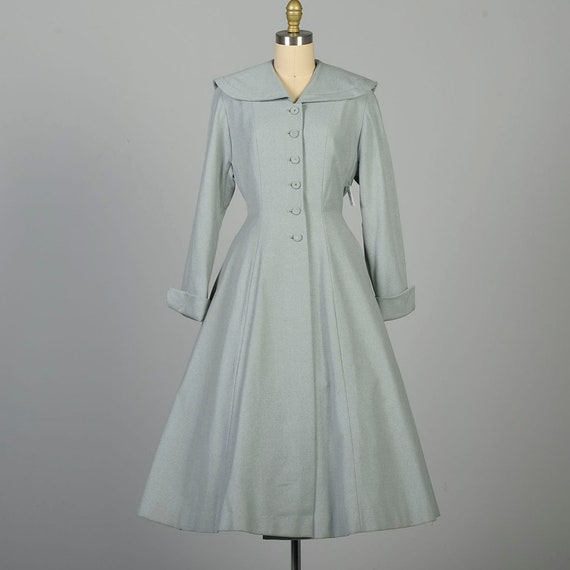 XS 1950s Blue Gray Princess Coat Rhinestone Butto… - image 1